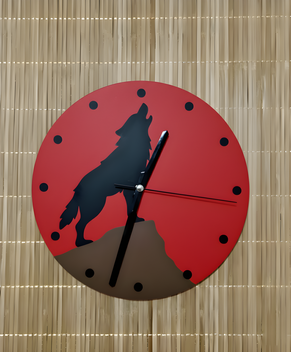 Bozkurt Motifli Duvar Saati - Kırmızı & Siyah | 3D Baskı Tasarım