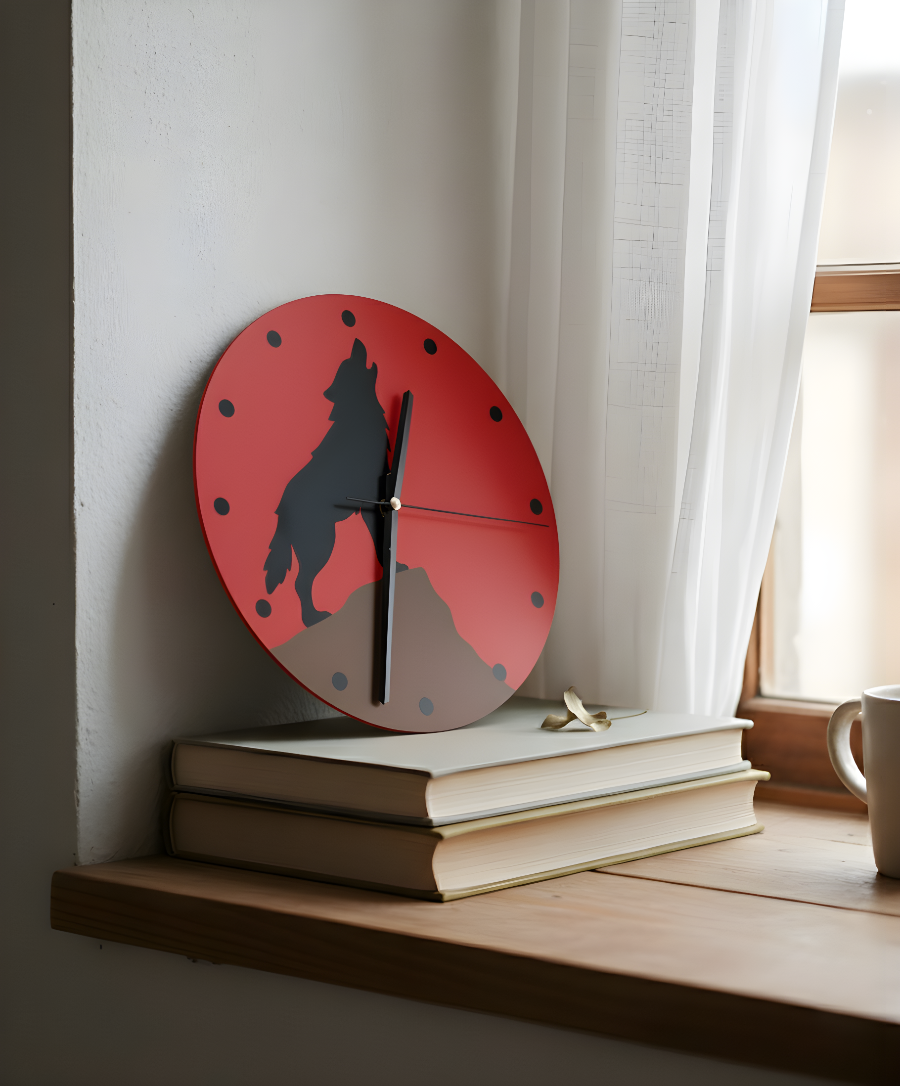 Bozkurt Motifli Duvar Saati - Kırmızı & Siyah | 3D Baskı Tasarım
