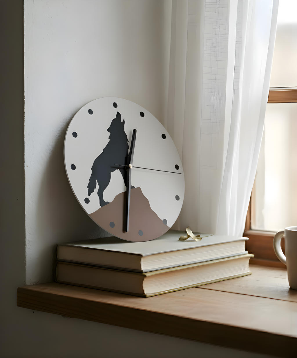 Bozkurt Motifli Duvar Saati - Beyaz & Siyah | 3D Baskı Tasarım