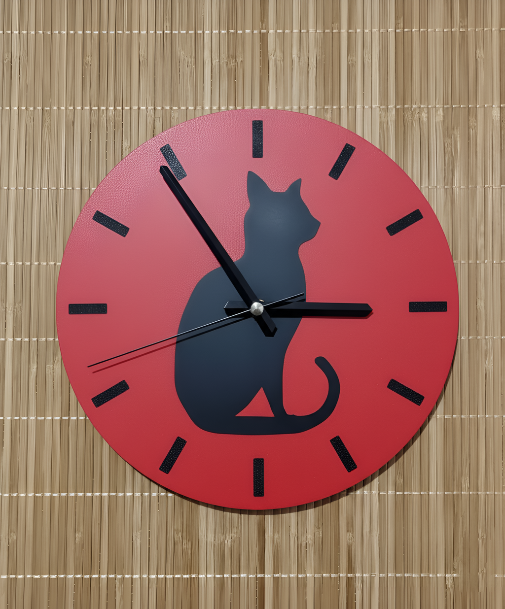 Gölge Arkadaş Kedi Motifli Duvar Saati - Kırmızı & Siyah