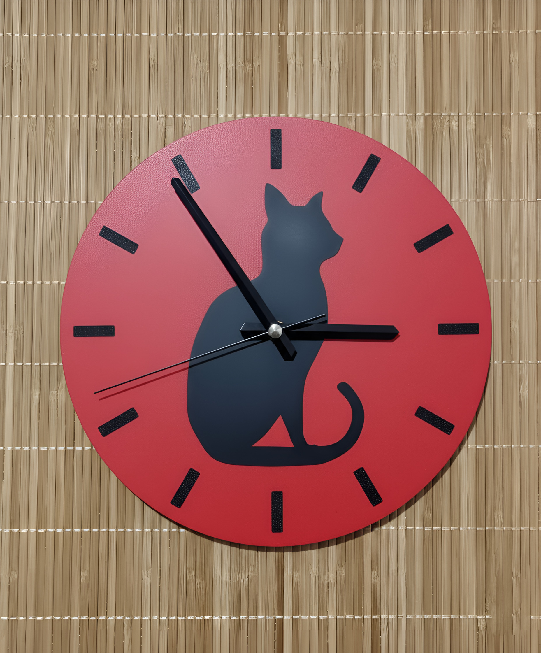 Gölge Arkadaş Kedi Motifli Duvar Saati - Kırmızı & Siyah
