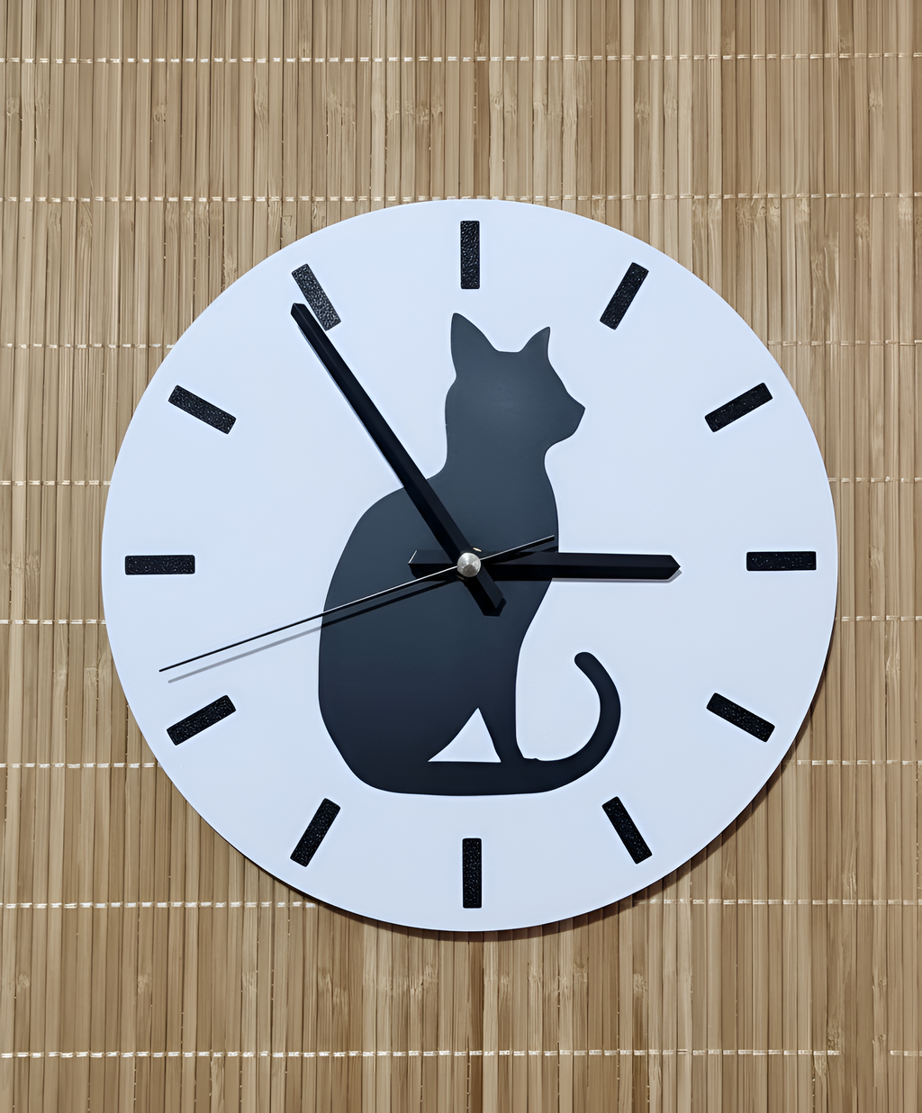Gölge Arkadaş Kedi Motifli Duvar Saati - Beyaz & Siyah