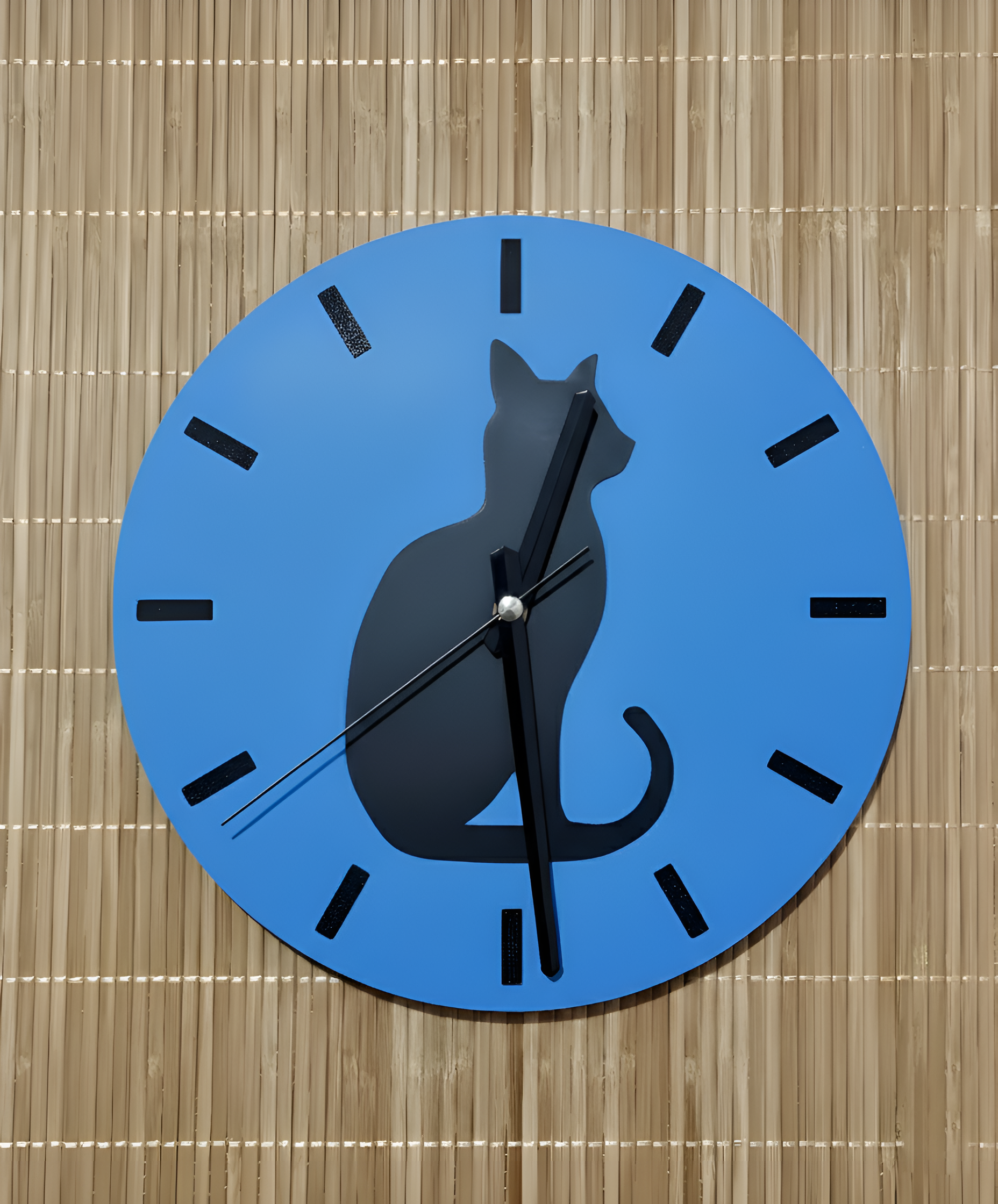 Gölge Arkadaş Kedi Motifli Duvar Saati - Mavi & Siyah