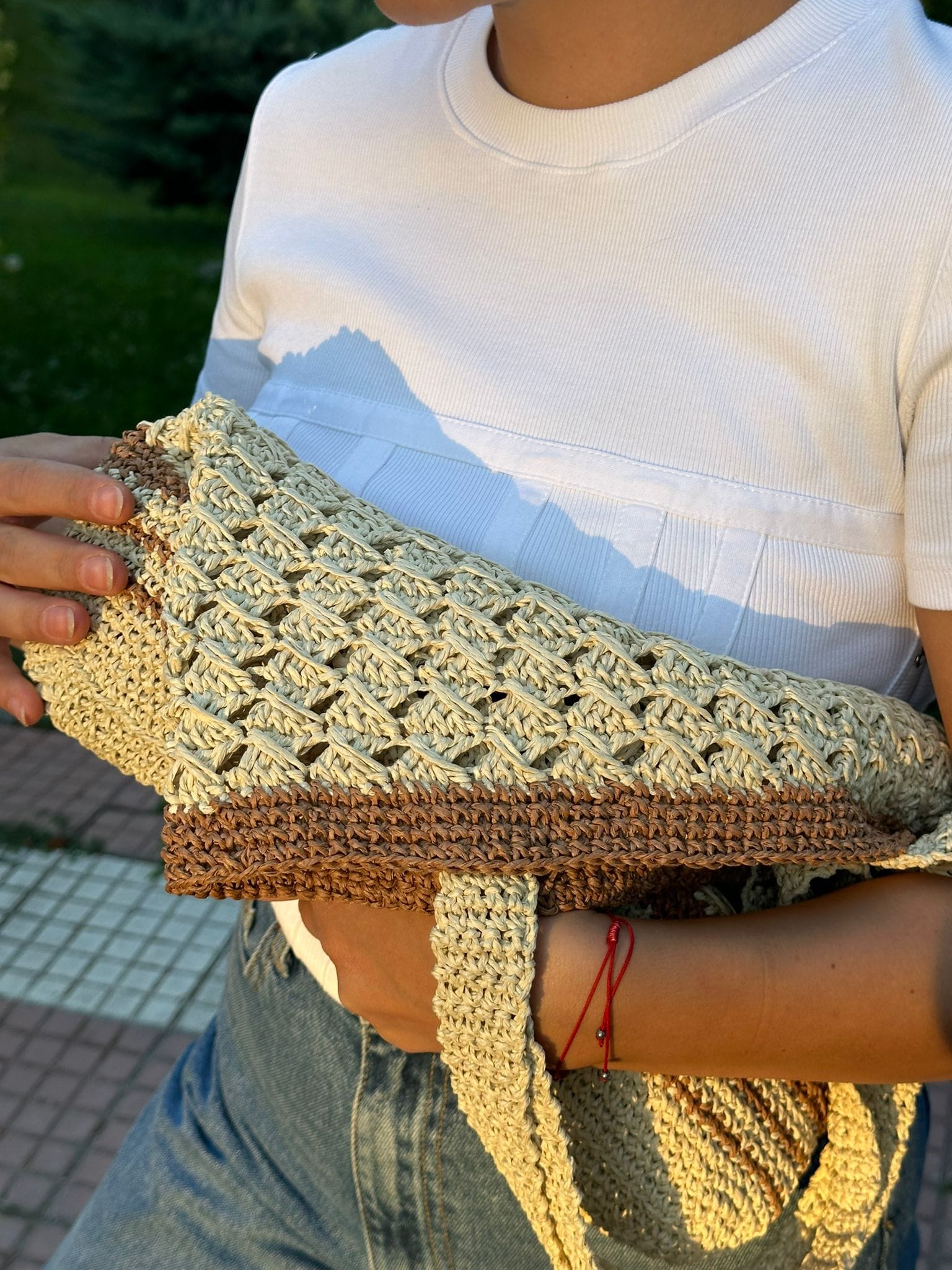 Petek Örgü Hasır Çanta