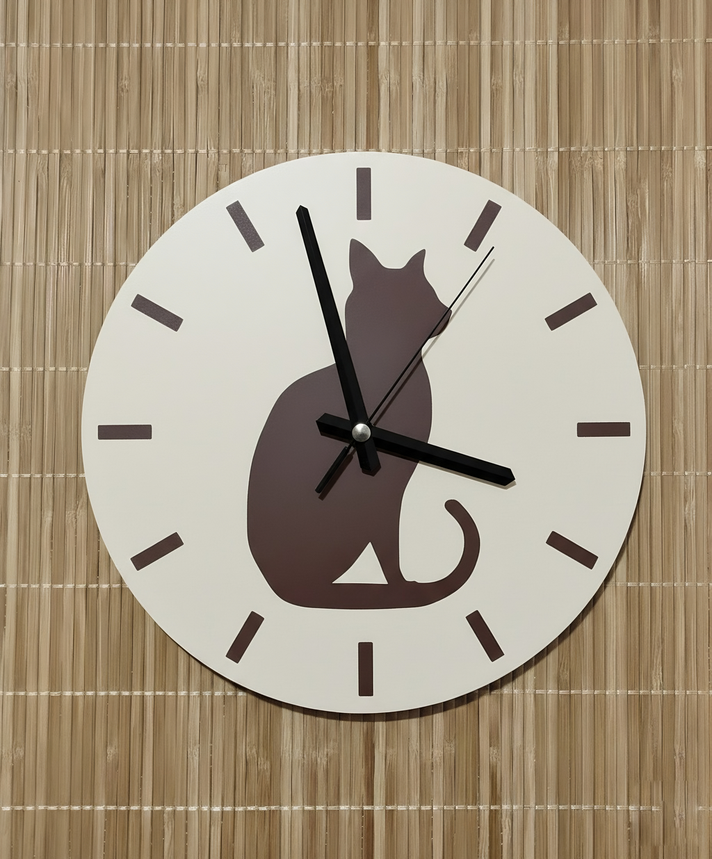 Gölge Arkadaş Kedi Motifli Duvar Saati - Kahve & Kemik