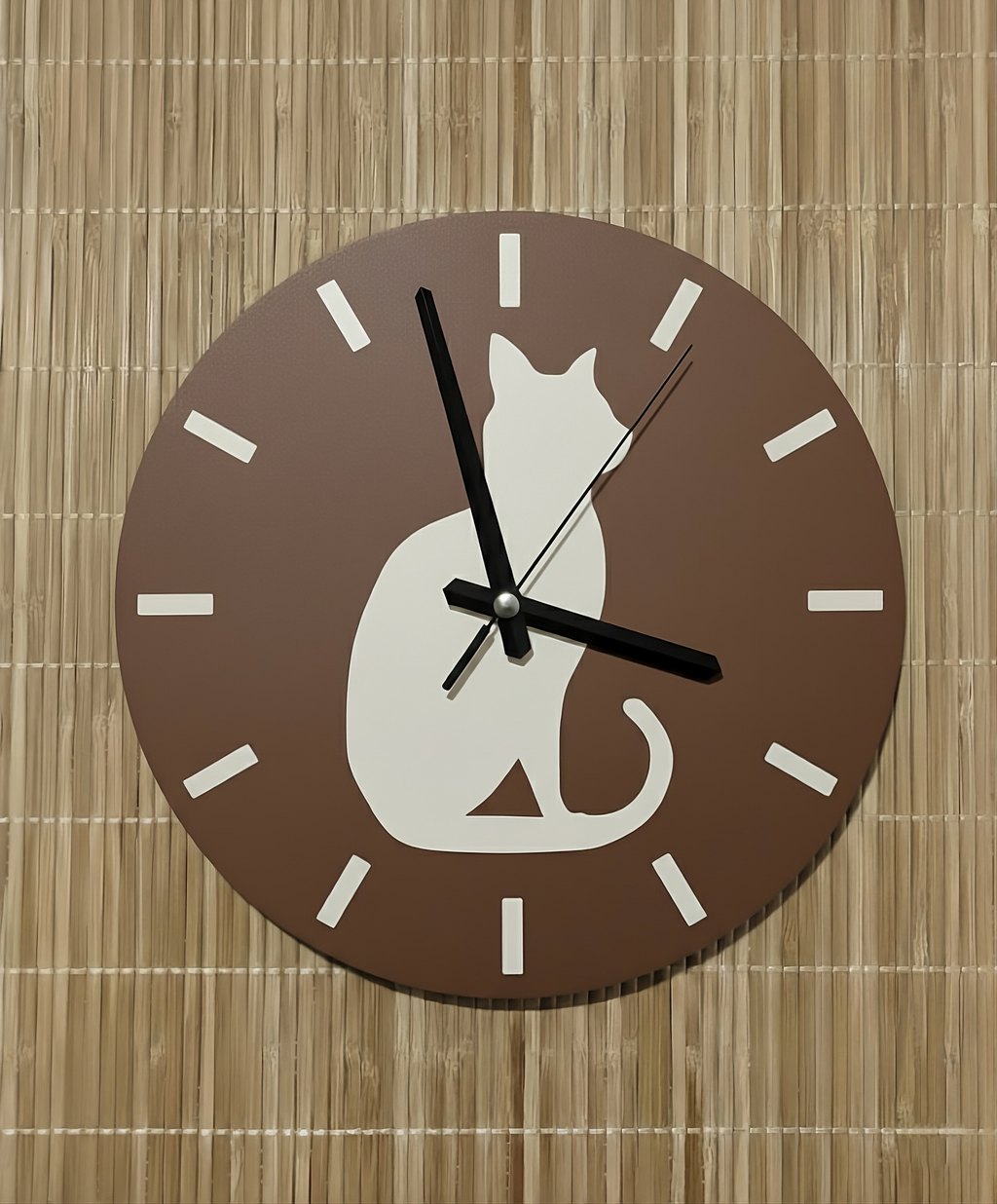 Gölge Arkadaş Kedi Motifli Duvar Saati - Kahve & Bej