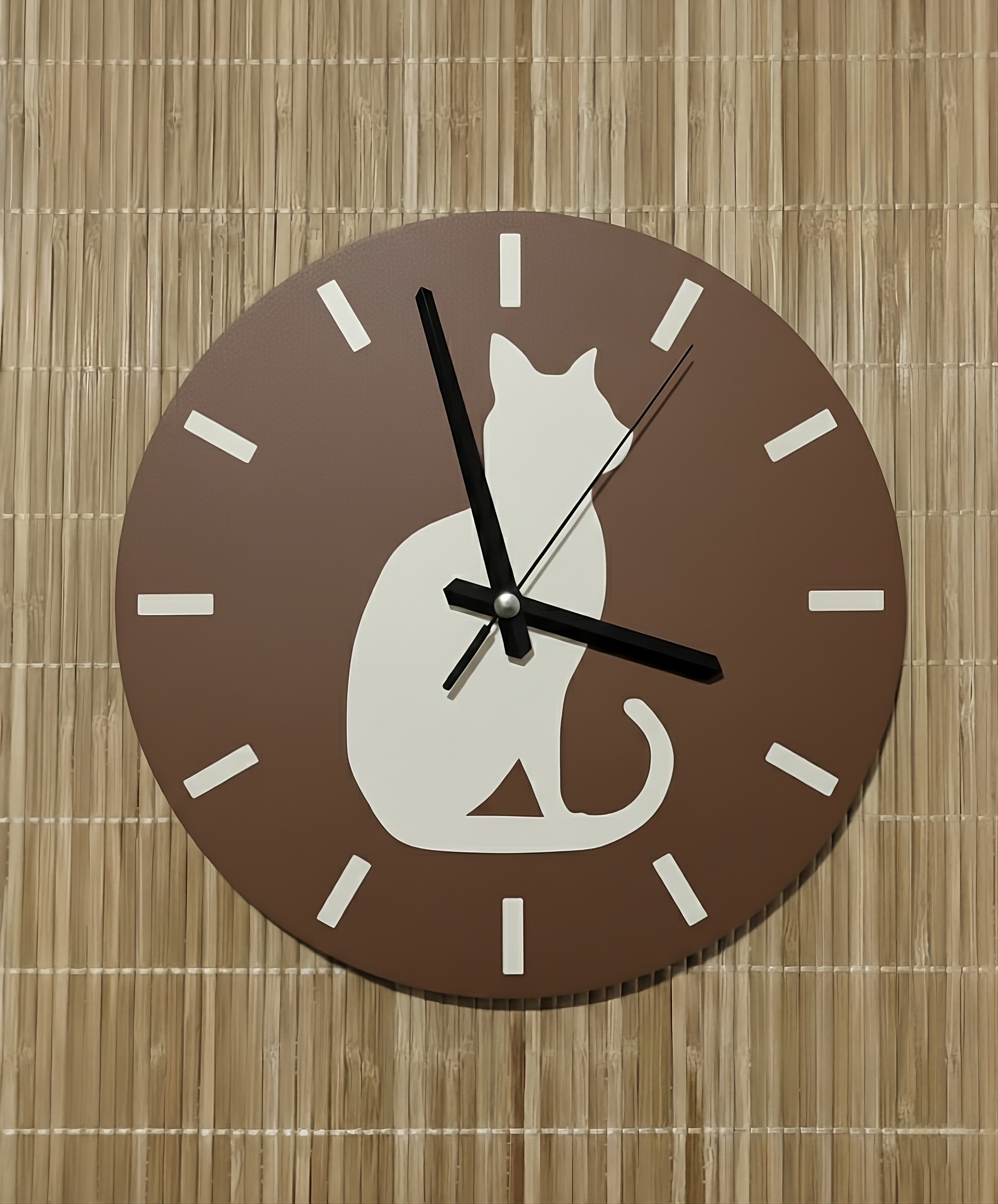 Gölge Arkadaş Kedi Motifli Duvar Saati - Kahve & Bej